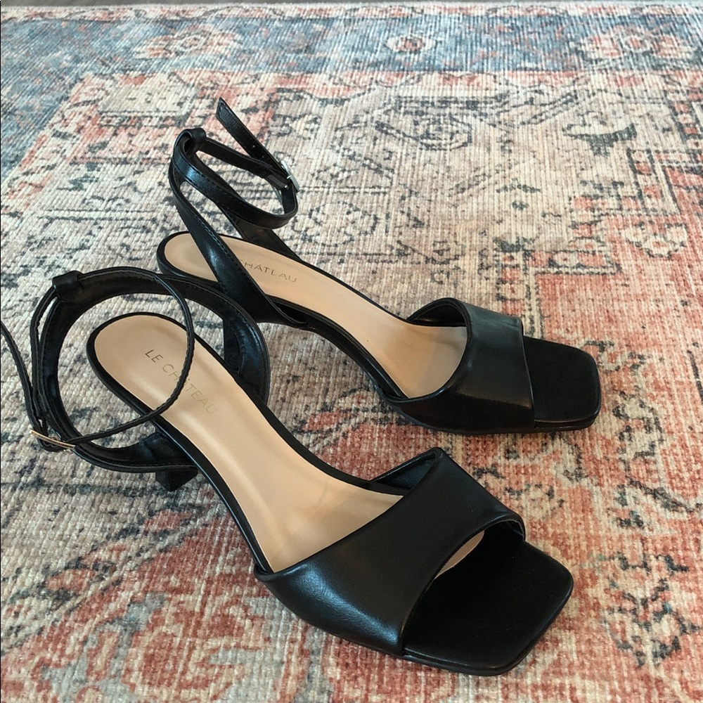 Le Chateau Black Open-Toe Ankle Strap Heels